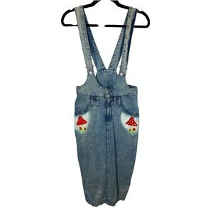 Vintage 90's Denim Overall Dress Womens 5/6 Mushroom Cottagecore Forest‎ Fairy